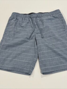 Hang Ten Blue w/ White Stripe Drawstring Shorts men size L side & back pockets